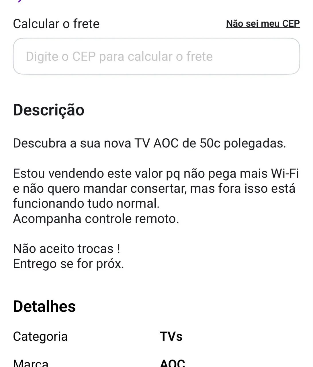 Vendo Tv 50 polegadas AOC