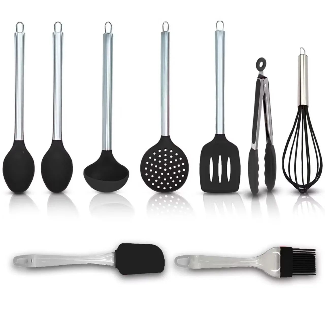 Kit Utensílios de Silicone 9 Peças com Cabo Inox - Novo