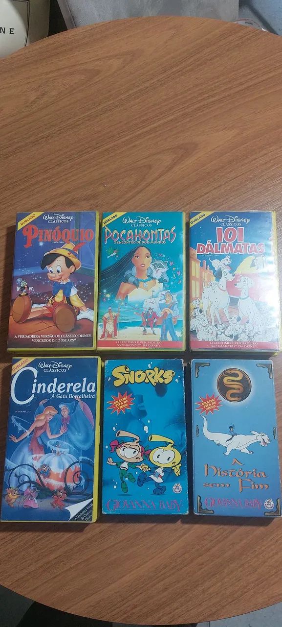 Vhs Walt Disney pinoquio,Pocahontas, 101 Dálmatas, Cinderela, Snorks e A história sem Fim.