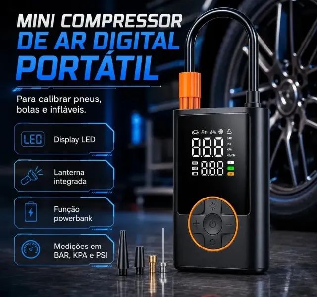 Compressor de ar digital portátil 
