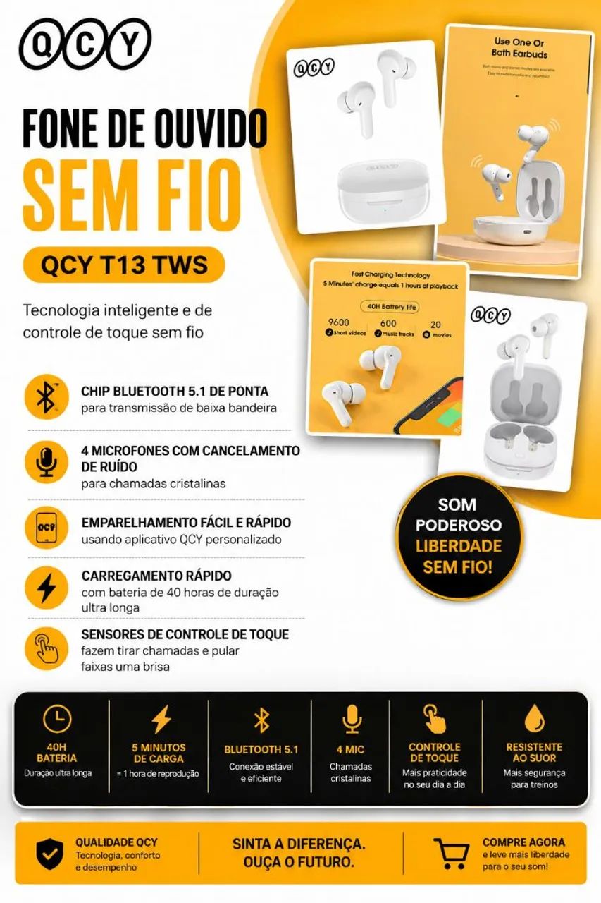 Fone Bluetooth QCY T13 