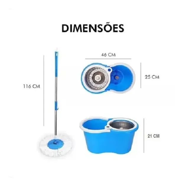 Balde Com Esfregao Mop 16l Aço Inox Ck01 23cmx25cmx44cmhao B - Azul - Foto 2