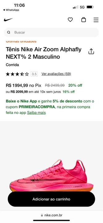 Cupom primeira compra fashion nike