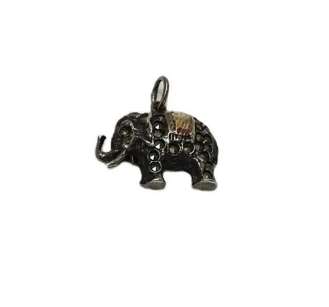 pingente elefante de prata com marcassitas e ouro 14k - Foto 3