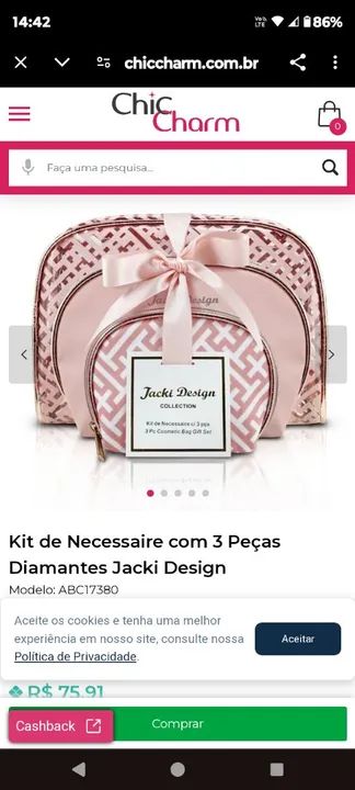 Kit de Necessaire com 3 Peças Diamantes Jacki Design