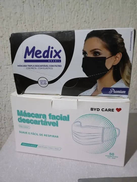 Máscaras faciais descartáveis - Medix e Byd Care