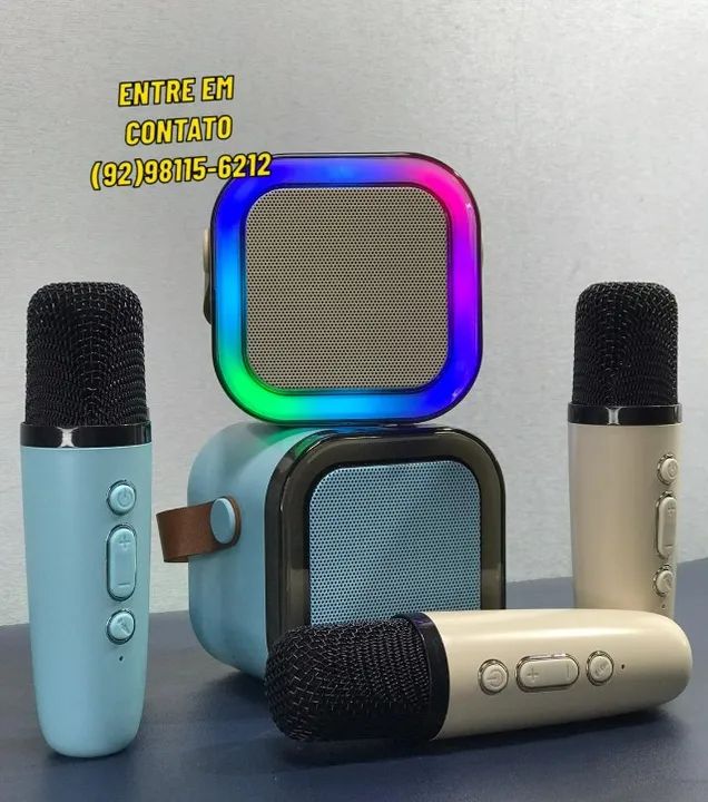 Caixa de Som Profissional Karaokê e Microfone - Sem Fio Bluetooth - Entrega 9h as 22h