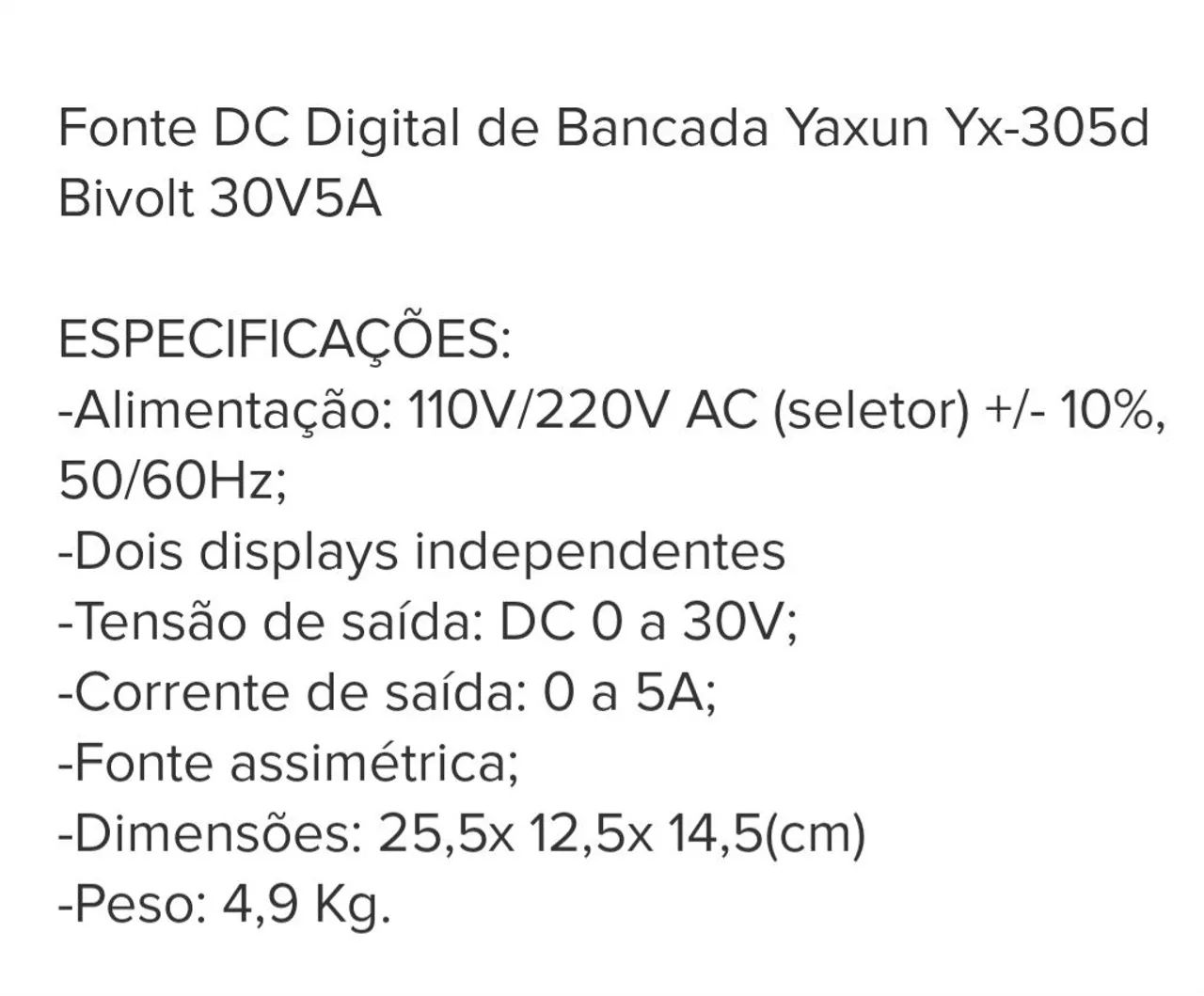 Forte DC digital de Bancada yaxun  YX 305D  bivolt 30v5A - Foto 2