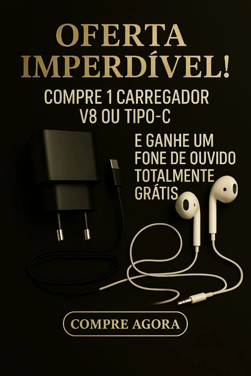 Carregador Rápido + Fone de Ouvido Grátis!