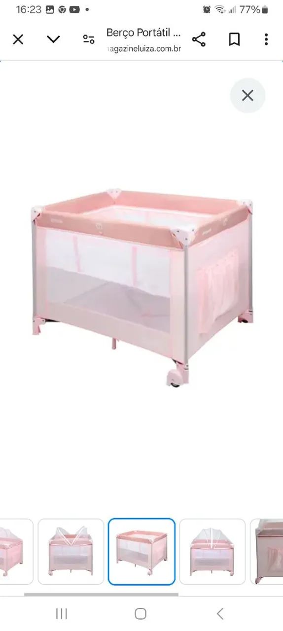 Berço Portátil Rosa para Bebê - Foto 4
