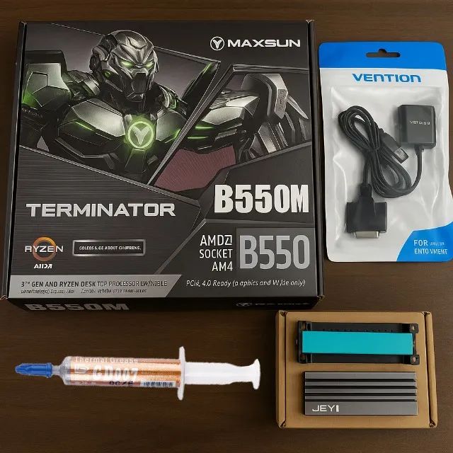 Placa-Mãe B550M Maxsun (Nova) + Adaptador VGA HDMI + Dissipador M.2 + Pasta Térmica