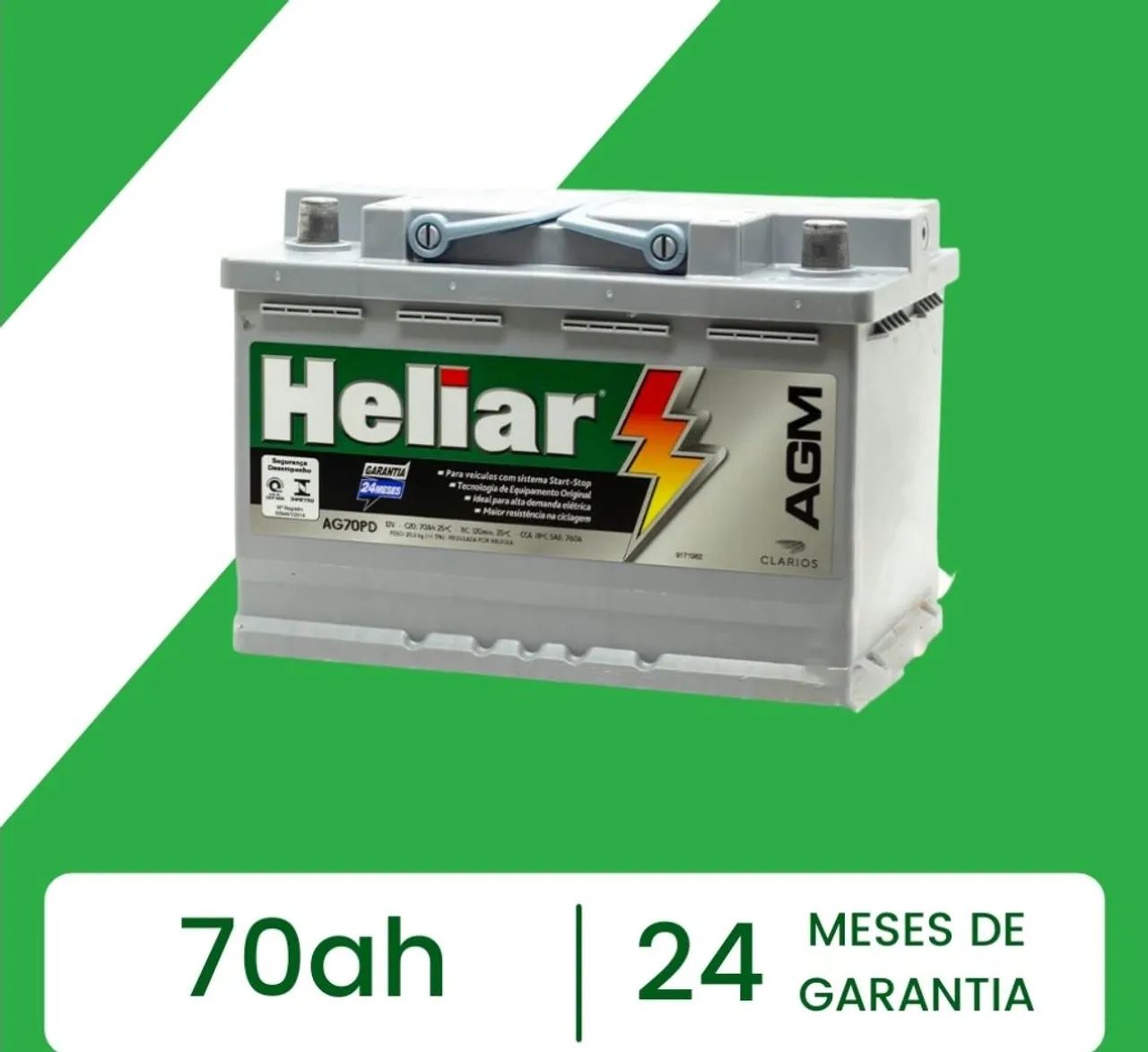 Bateria Heliar HAGM70PD 70Ah AGM 24 meses de garantia