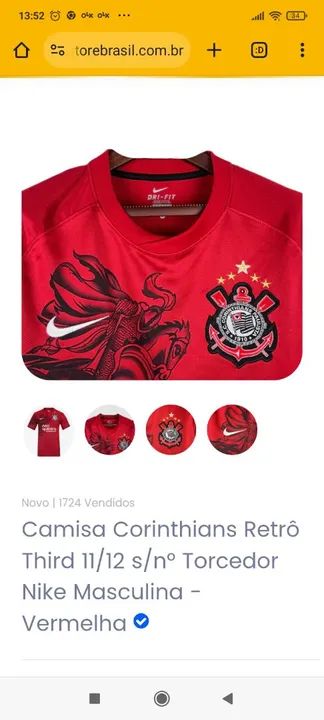 Camisa Corinthians Retrô Third 11/12 s/n° Torcedor Nike Masculina Vermelha - Foto 2
