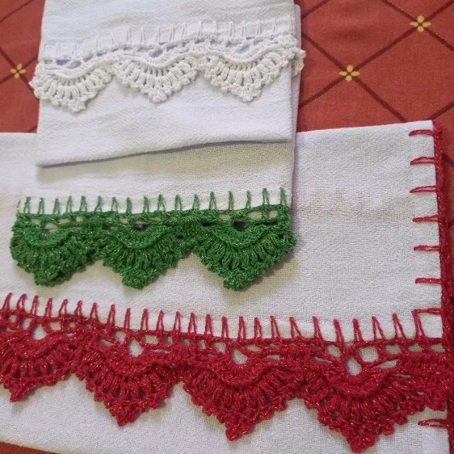 Panos de prato com acabamento em crochê. - Foto 6