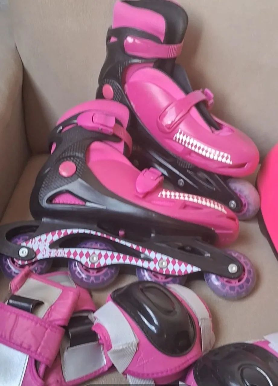Patins Rosa Infantil - Tamanho Ajustável - Foto 2