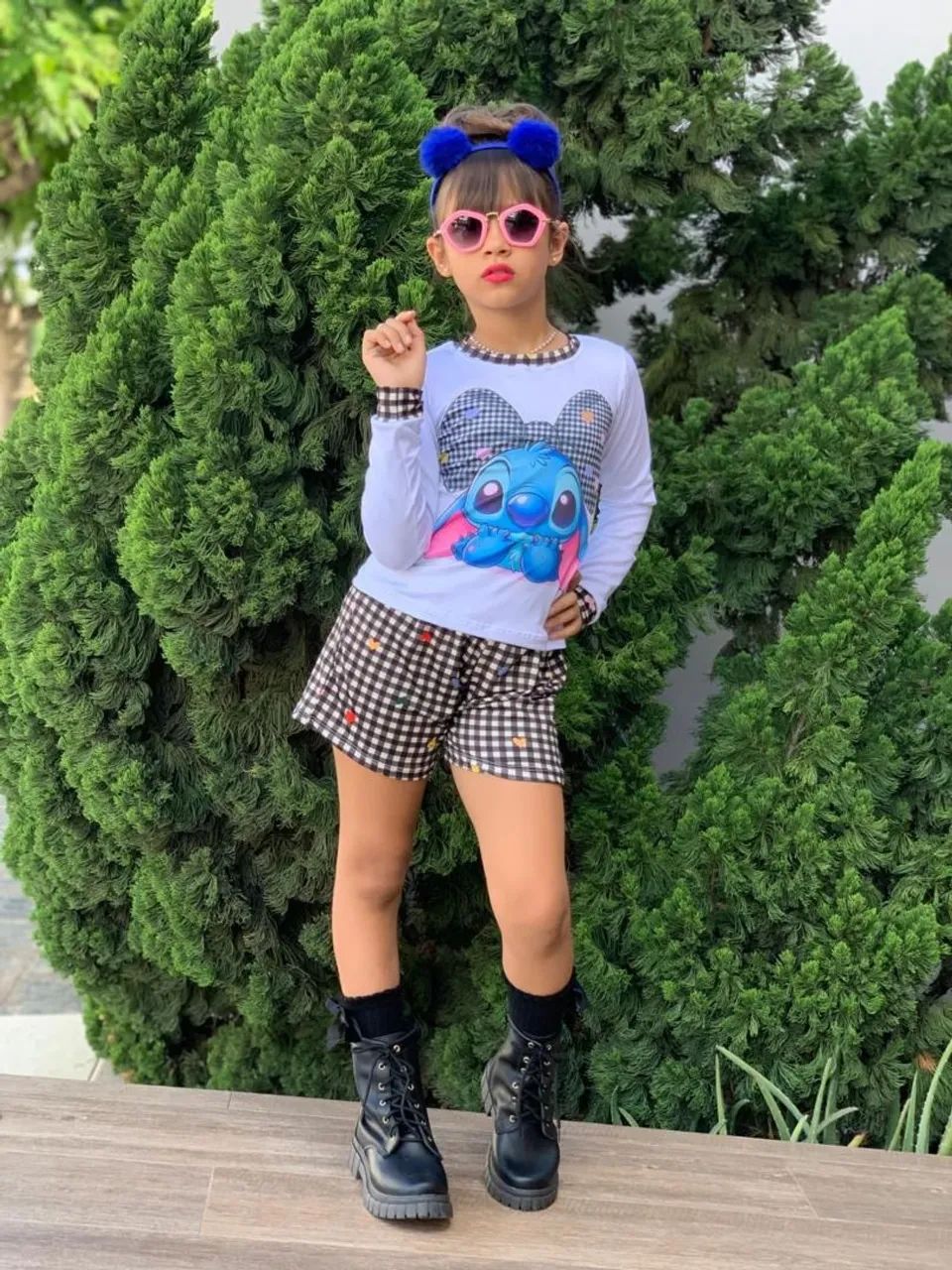 Conjunto Infantil Stitch - Blusa de manga comprida e Short