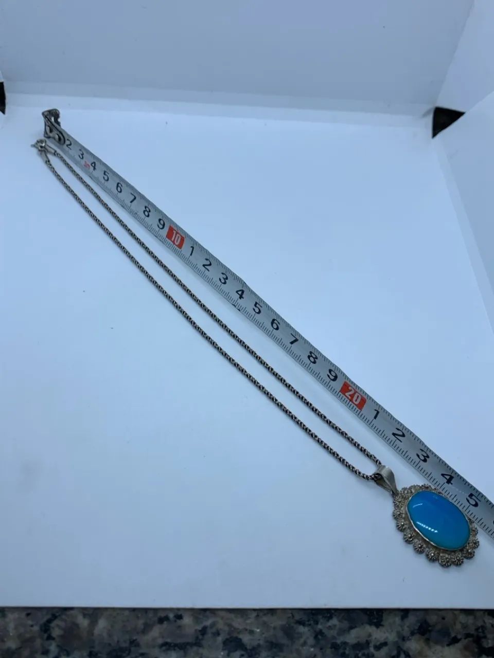 Colar de prata 925 Vintage com Pingente Oval Azul - Foto 3