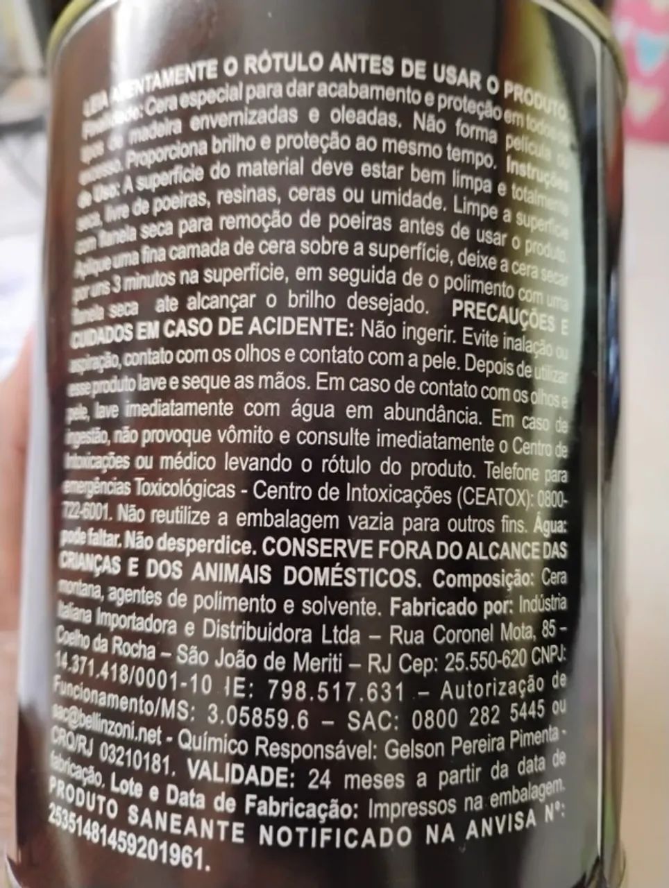 01 Lata de Cera de Carnaúba para Madeira Bellinzoni - 01 Litro - Foto 2