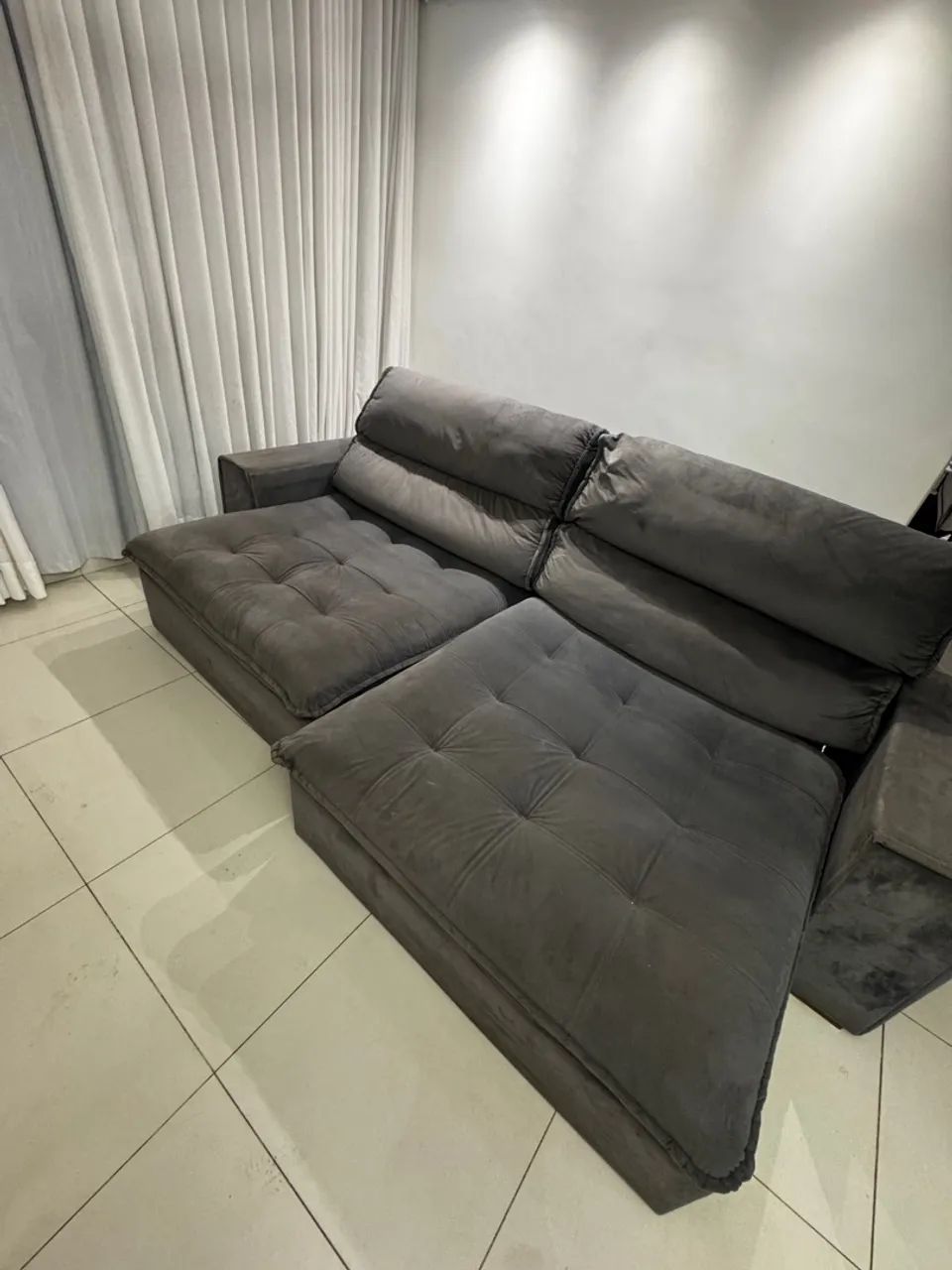 Sofá Retrátil e Reclinável Cinza 2,90m - Super Confortável - Foto 2