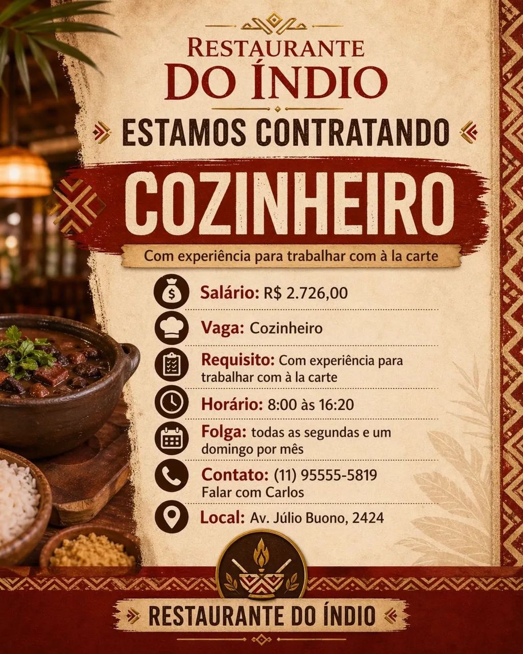 Vaga cozinheiro 