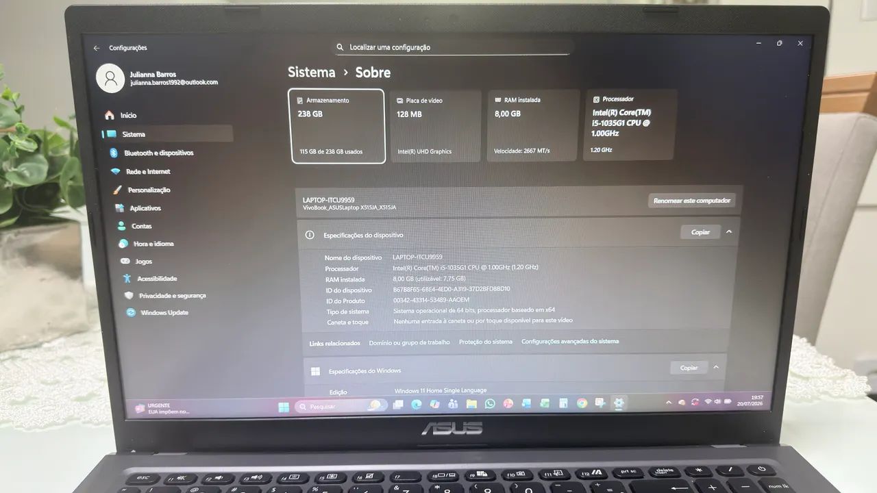 Notebook Asus core i5 15,6 polegadas, SSD 256gb, 8gb ram - Foto 3
