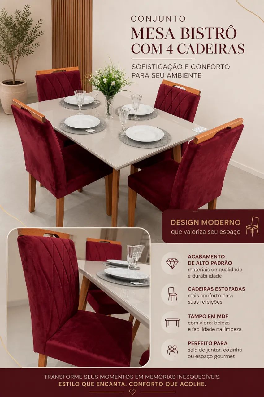 MESA DE JANTAR COM 4 CADEIRAS ( MOSTRUÁRIO)