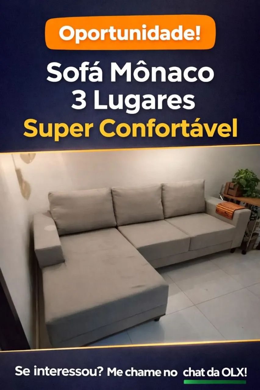 Lindo sofá de 3 lugares com chaise lateral