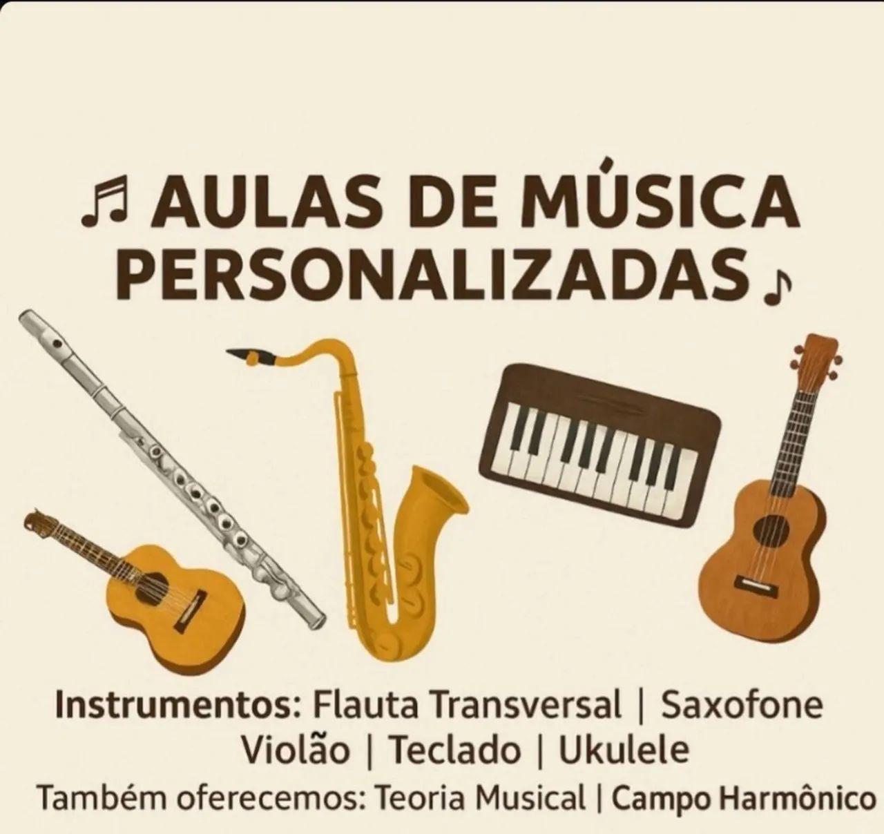 Aulas de sax - flauta transversal - violão - teclado - ukulele