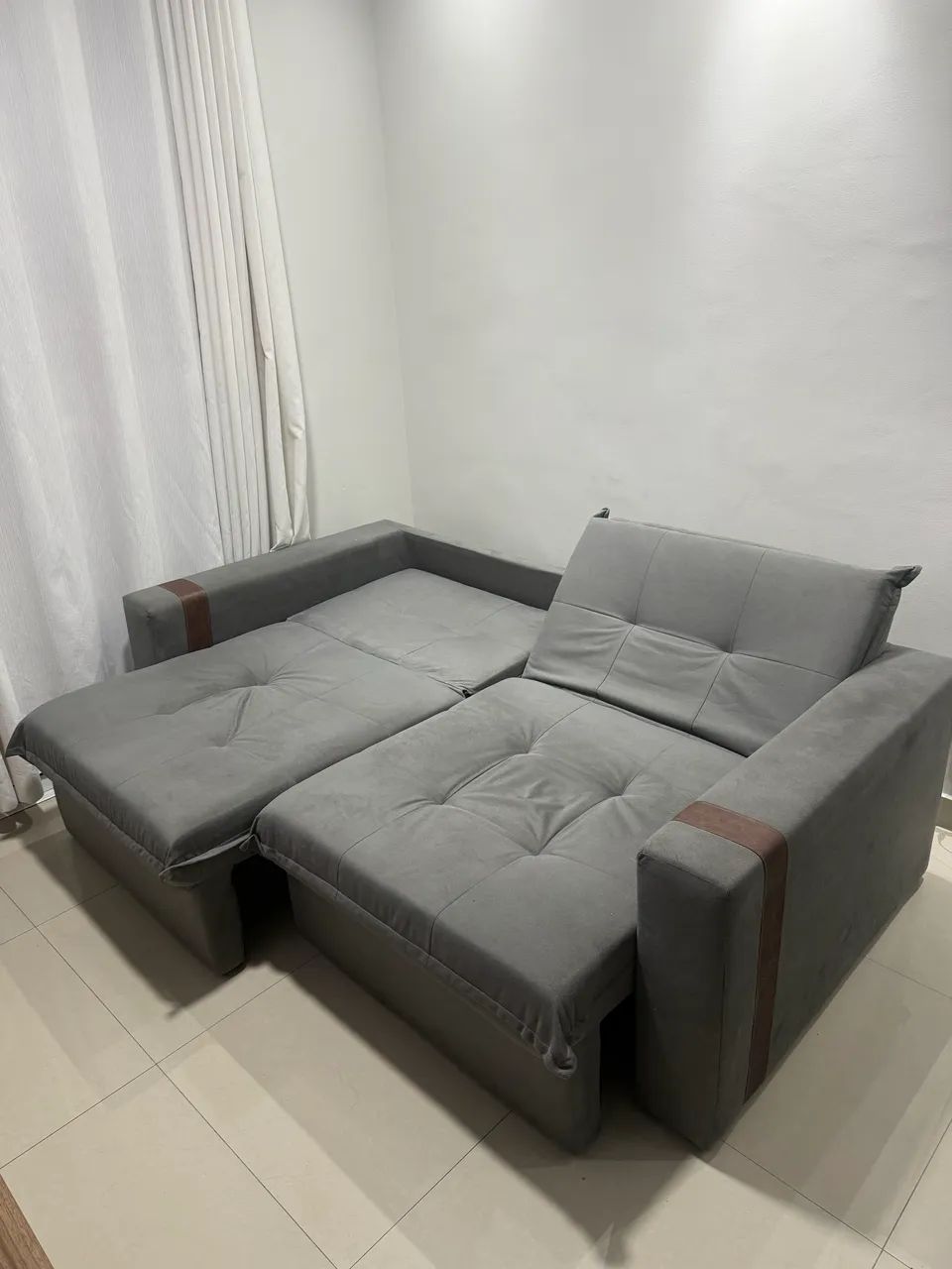 Sofá retrátil reclinável / cama linho cinza 2m - Foto 2