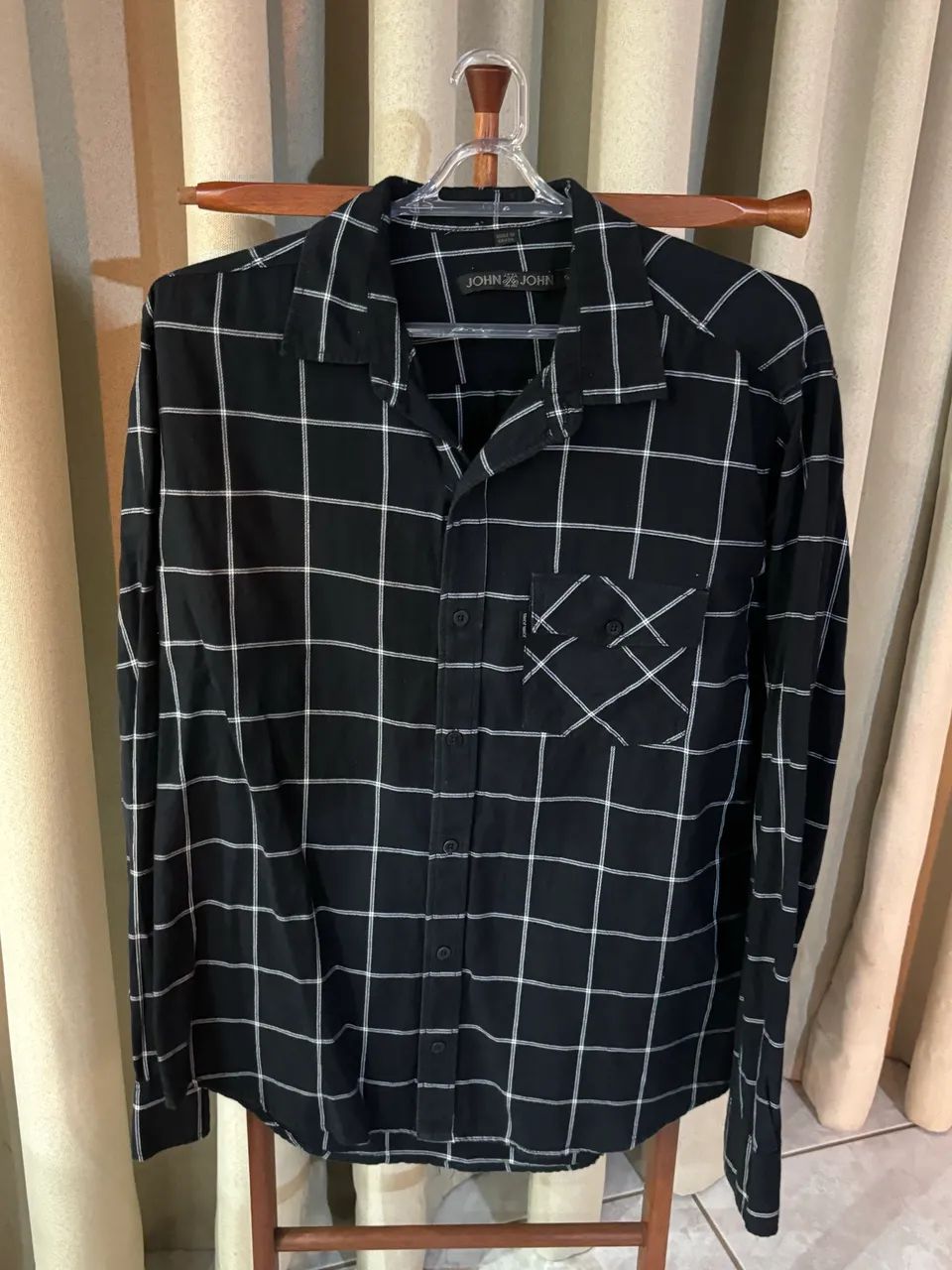 Camisa John John Xadrez Preta masculina