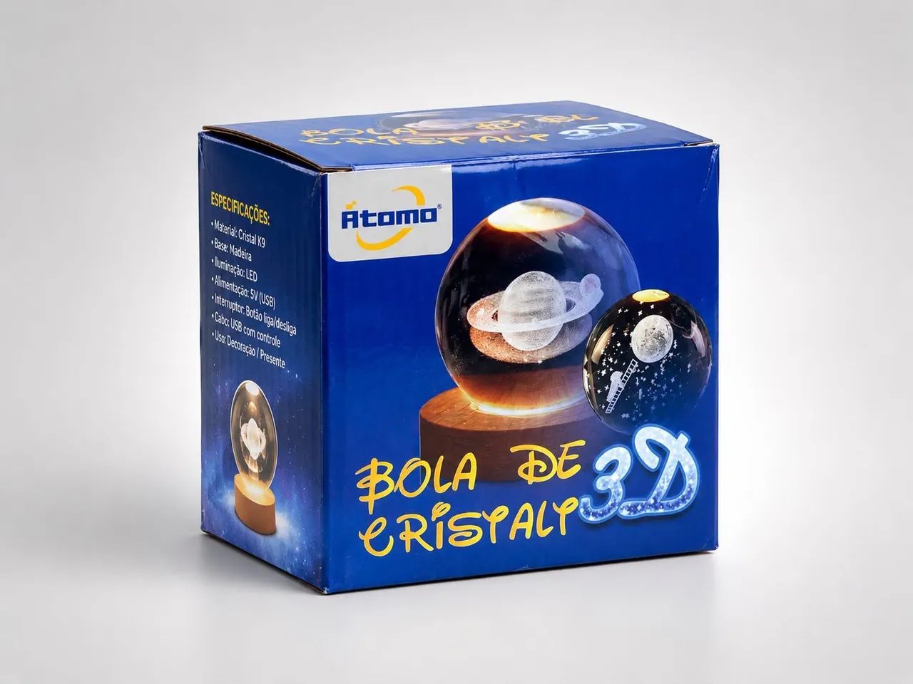 Luminária Bola de Cristal 3D Astronauta com Base de Madeira USB - Foto 2