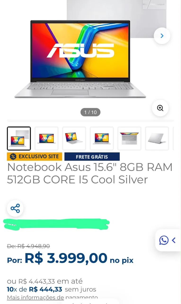 Notebook Asus 15.6" 8GB RAM 512GB CORE 15 Cool Silver - Foto 2