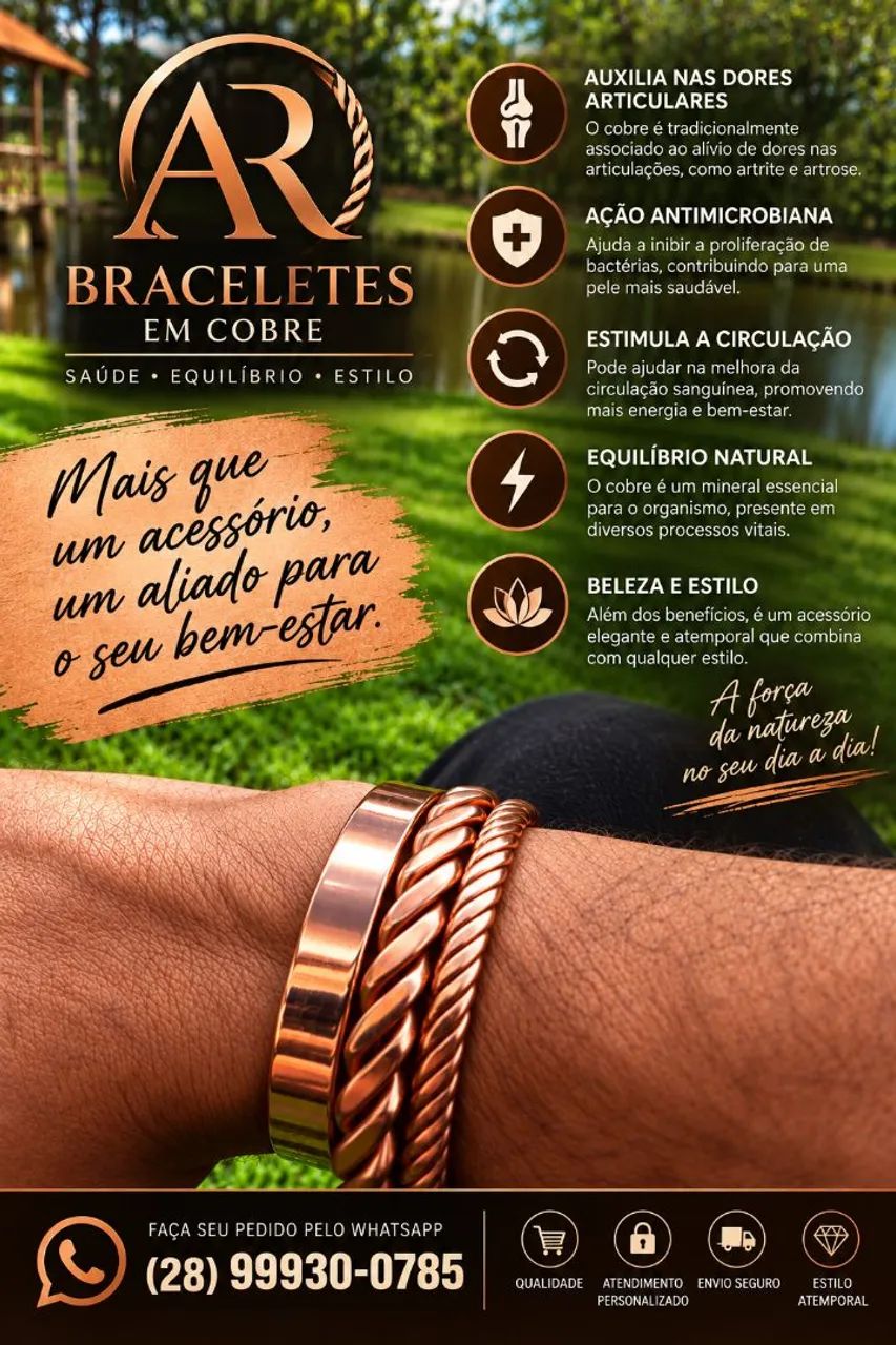 Bracelete de cobre puro 