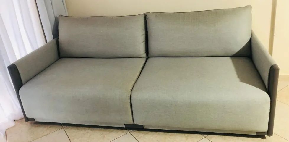Sofá D'Angelis Fixo 4 Lugares Braço Slim Linho e PU - Foto 2