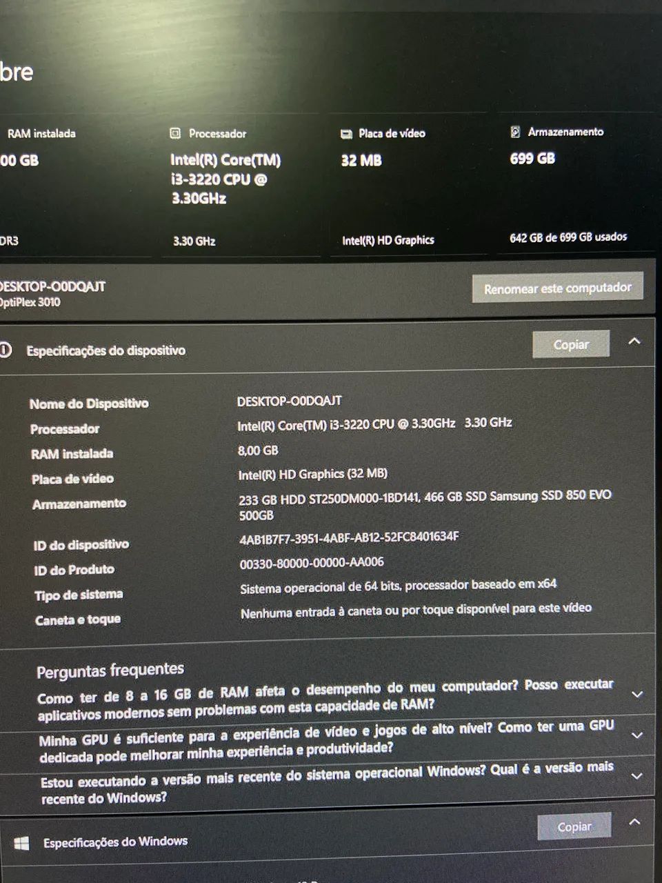 Computador Dell Optiplex 3010 i3+8GB+SSD 500 GB + HD 250GB - Foto 4