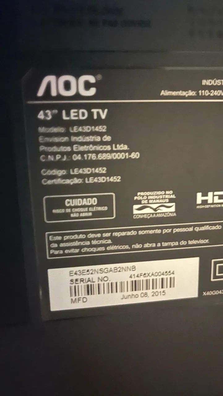 ?TV AOC 43? LED Full HD funcionando perfeitamente - ótima conservação? - Foto 2