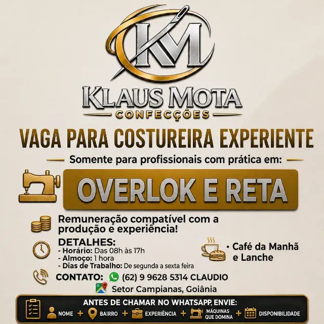 Costureira Fixa - Overlock e Reta | Setor Campinas - Goiânia