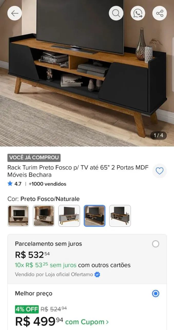 Rack Turim (para Tv até 65 polegadas) MDF - Foto 4