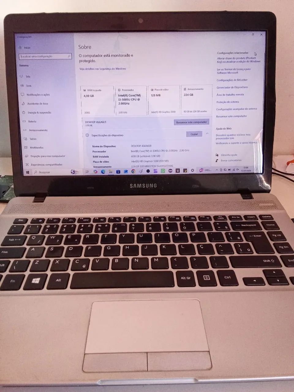 Notebook Samsung i3, ssd 240gb kingston, 4gb ram $700