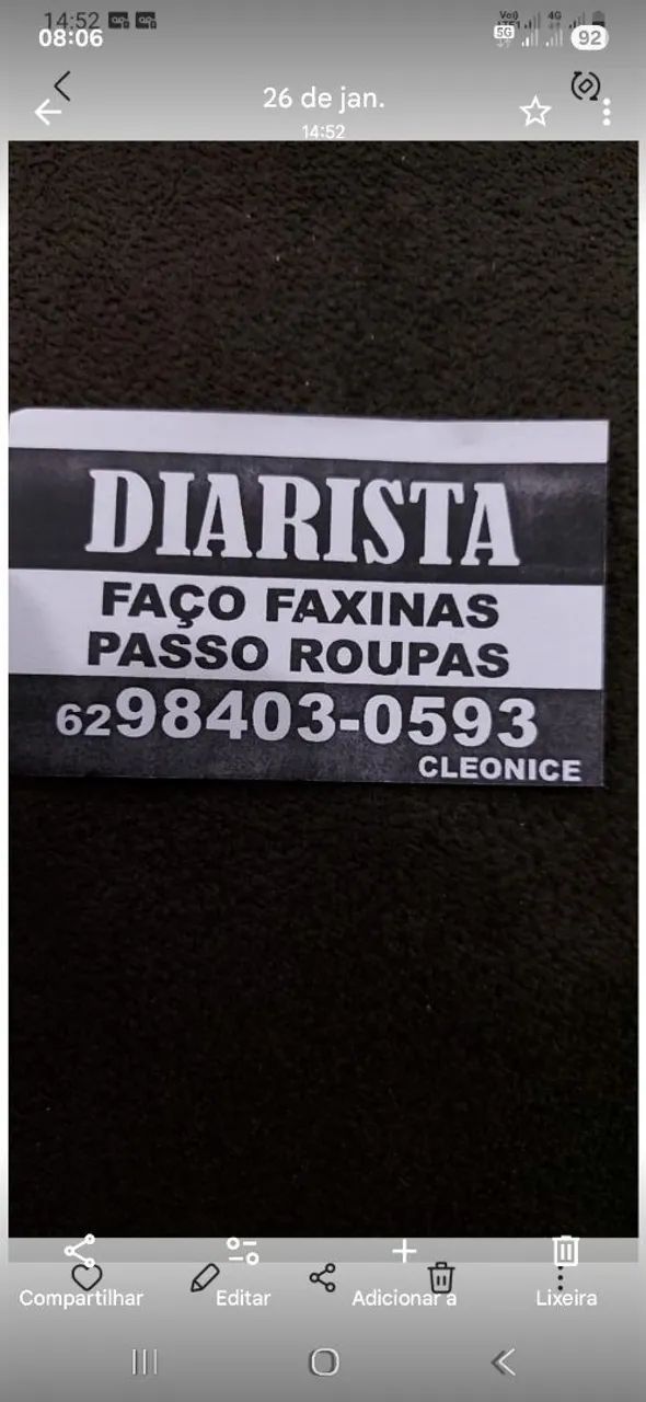 Ofereço meus serviços ...de faxineira e passadeira !