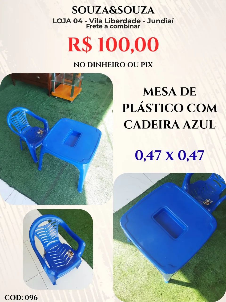 Mesinha de plástico com cadeira azul