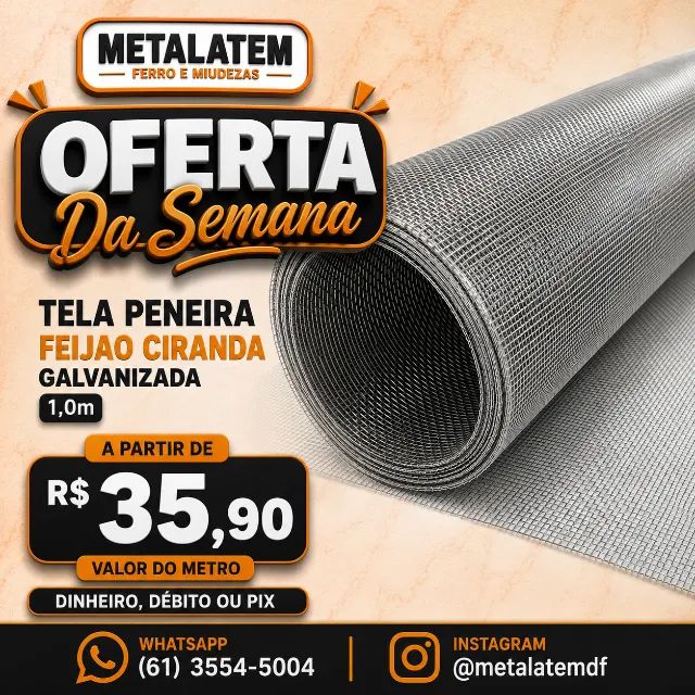 Tela Peneira Feijão Ciranda Galvanizada 1,00m Vendida por Metro