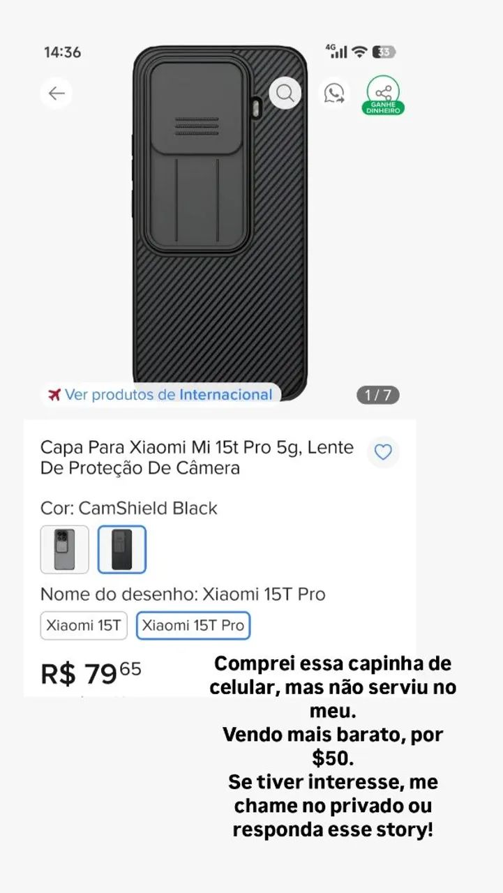 Capa para celular na caixa