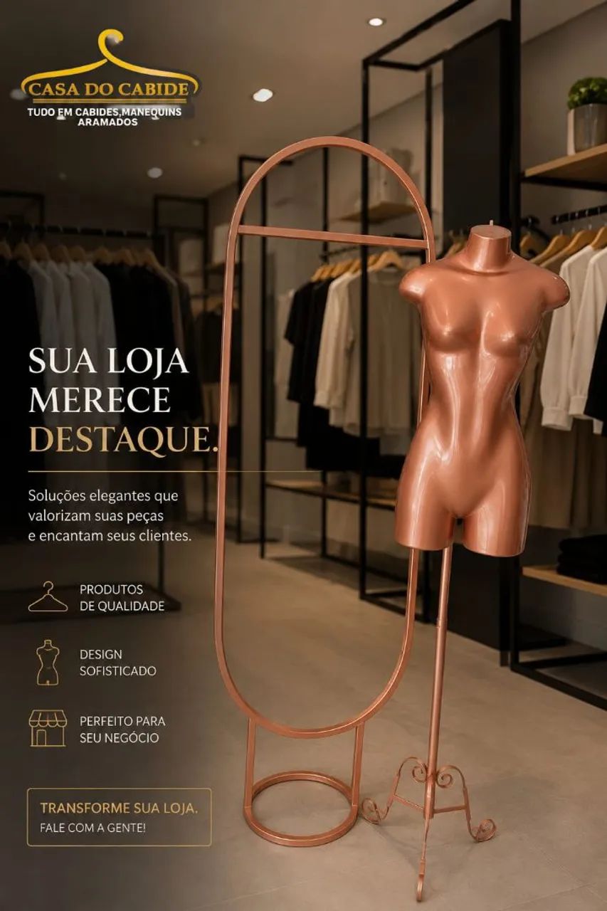 Manequim busto fibra + arara arco