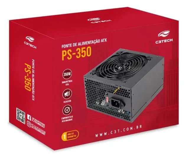 FONTE 350W REAL BIVOLT COM CONECTOR 6+2 PINOS PRA VGA C3TECH PS-350BK - Foto 5