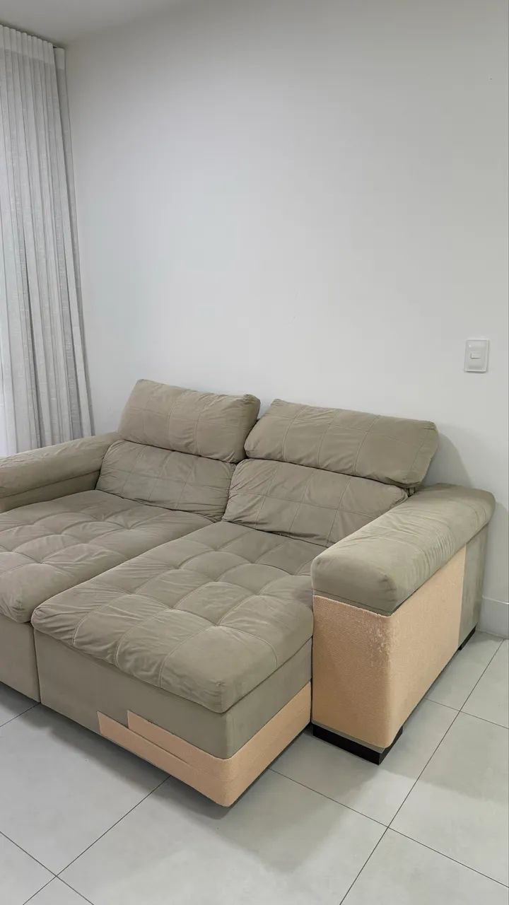 Sofá Retrátil Suede (cor bege) - Foto 3