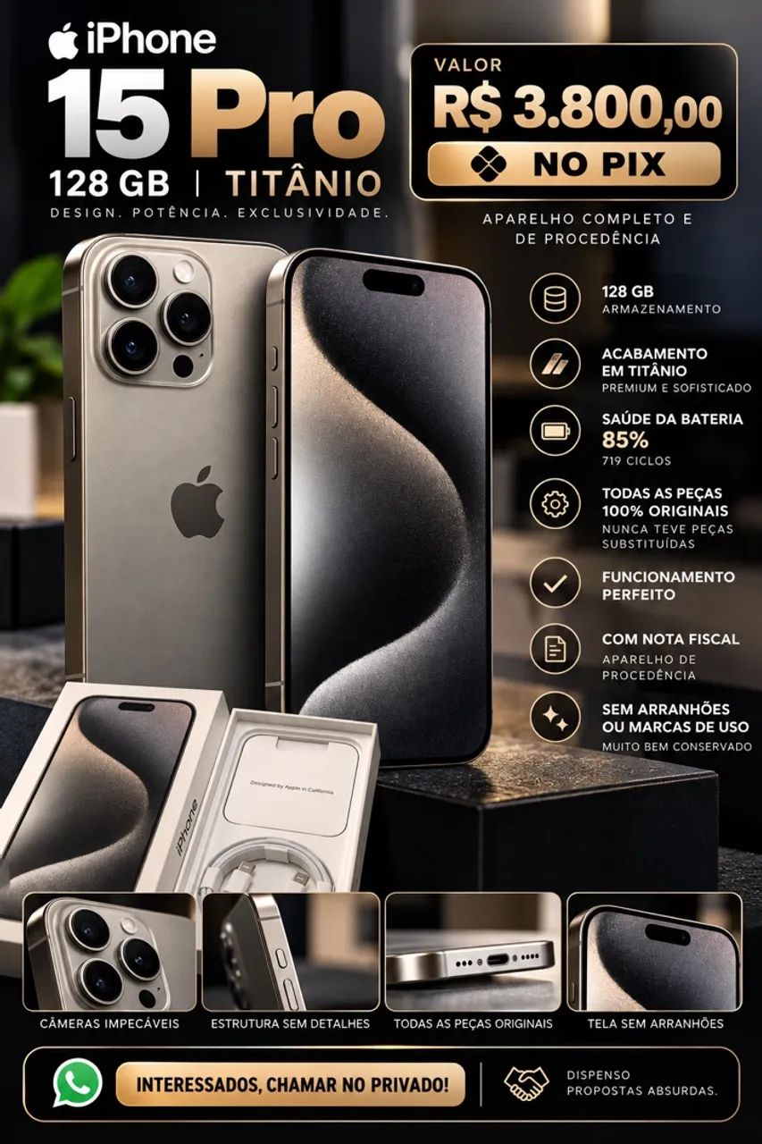 iPhone 15 Pro 128GB Titânio R$ 3.800,00