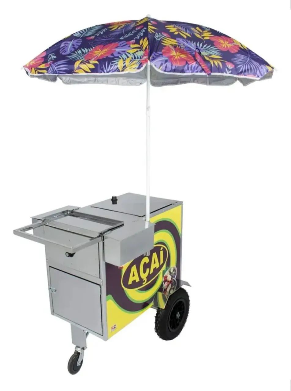 Carrinho de Açaí Inox C/ Adesivo E rodas E Guarda Sol  - Foto 3