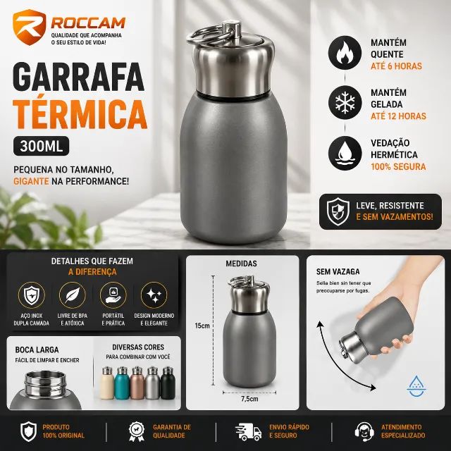 Garrafa Térmica NOVA Portátil 300ml Várias Cores - Foto 3