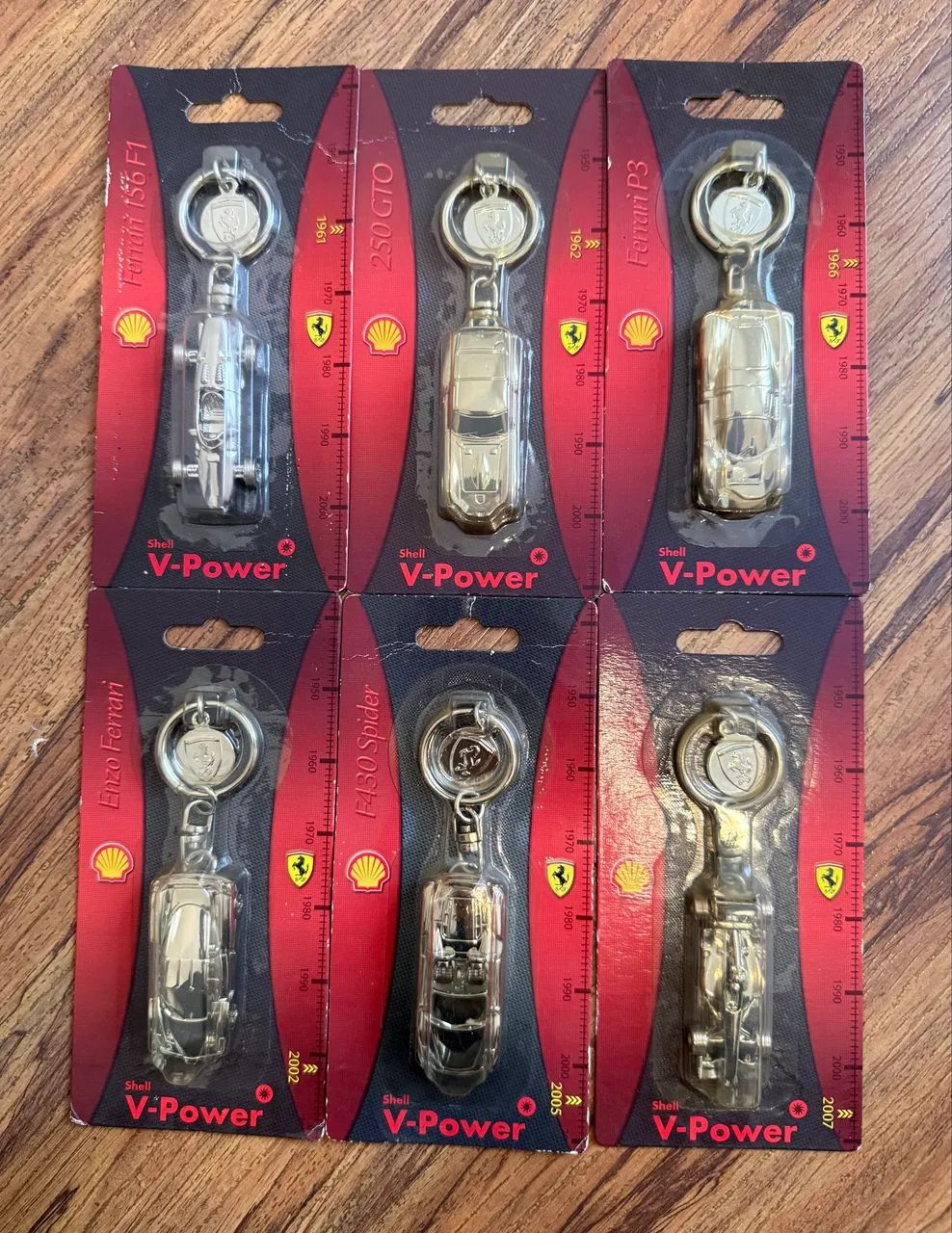 Coleção completa de 6 chaveiros Ferrari Shell V-Power